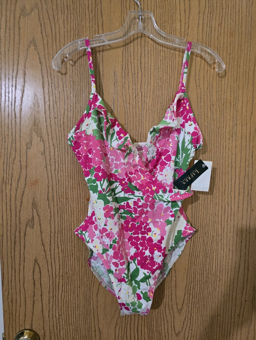 Nwt.Ralph Lauren Floral Pink & Green One-Piece Swimsuit Sz 12